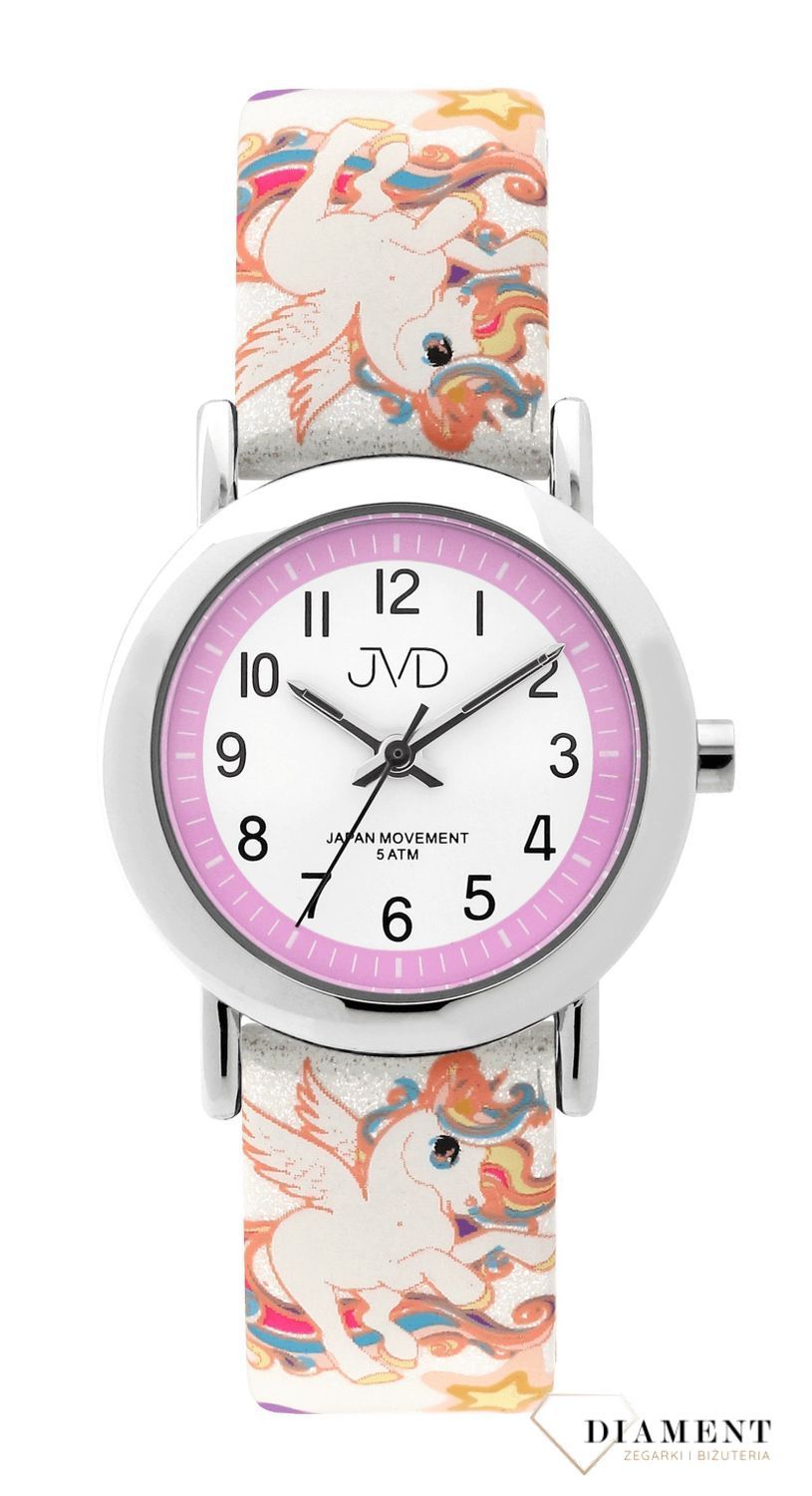 Zegarek dla dziecka na białym pasku JVD Jednorożce J7179.8.jpg