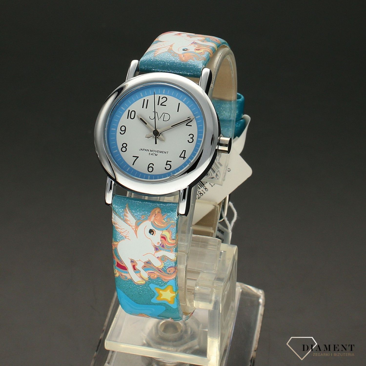 Zegarek dla dziewczynki niebieski z jednorożcami.jpg