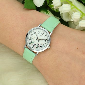 Zegarek dziecięcy JVD KIDS J7184.24 – kwiatki, pastelowy zielony pasek + grawer gratis (3).jpg