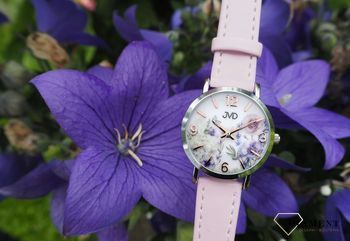Zegarek dziecięcy z ozdobna tarczą w kwieciste wzory. Zegarek z skórzanym paskiem w kolorze pudrowego różu (1).jpg