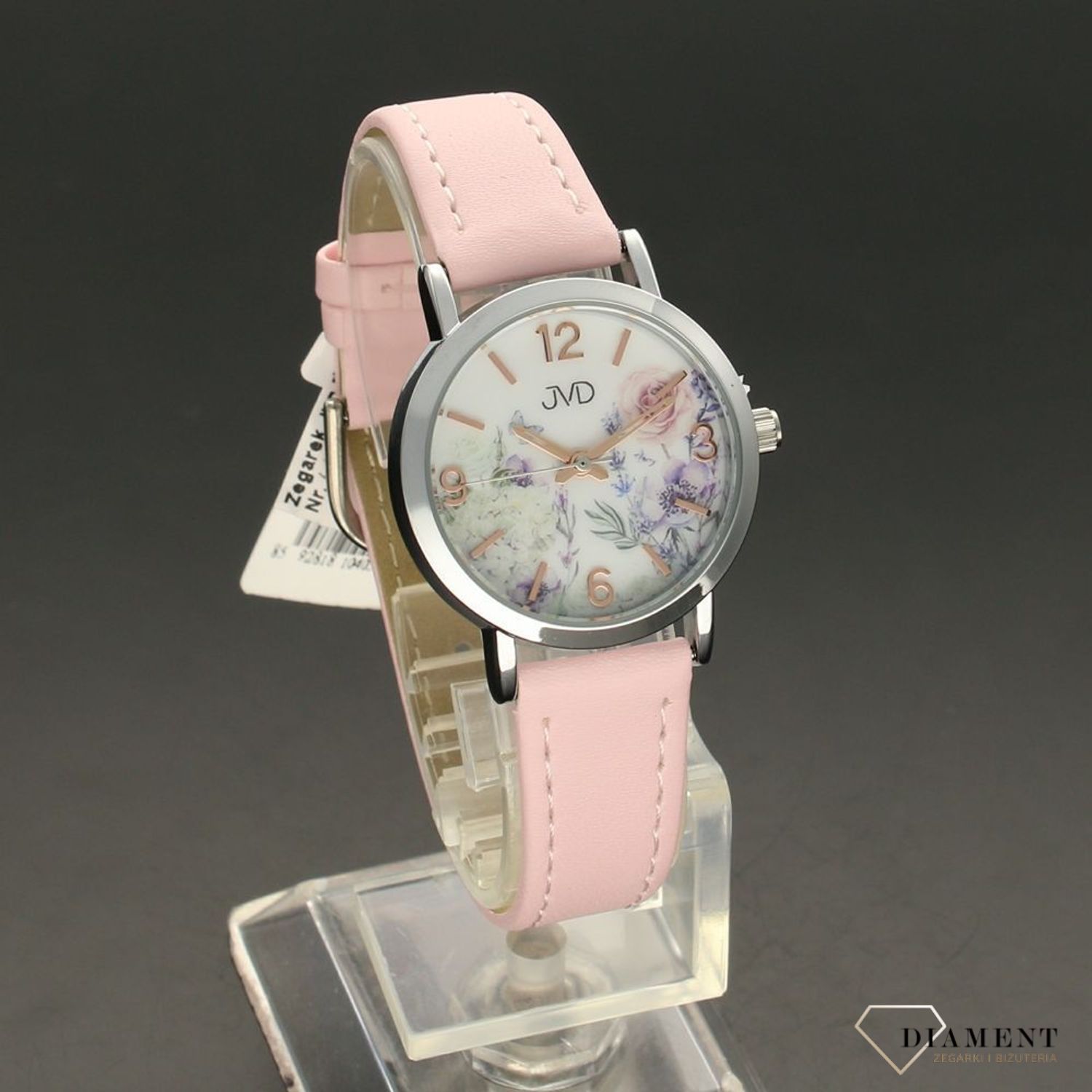 Zegarek dziecięcy z ozdobna tarczą w kwieciste wzory. Zegarek z skórzanym paskiem w kolorze pudrowego różu. Darmowa wysyłka i grawer gratis!.jpg