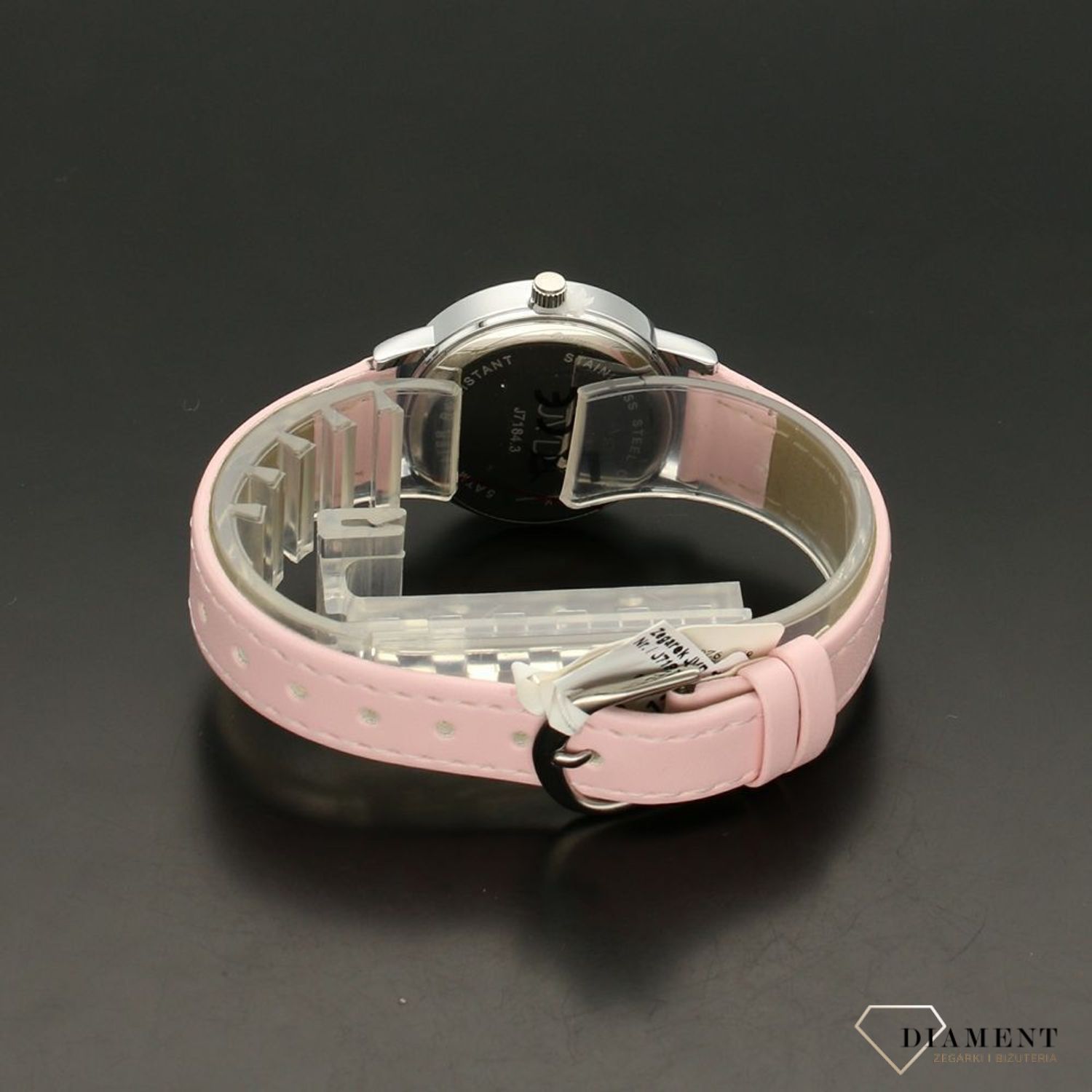 Zegarek dziecięcy z ozdobna tarczą w kwieciste wzory. Zegarek z skórzanym paskiem w kolorze pudrowego różu. Darmowa wysyłka i grawer gratis!.jpg