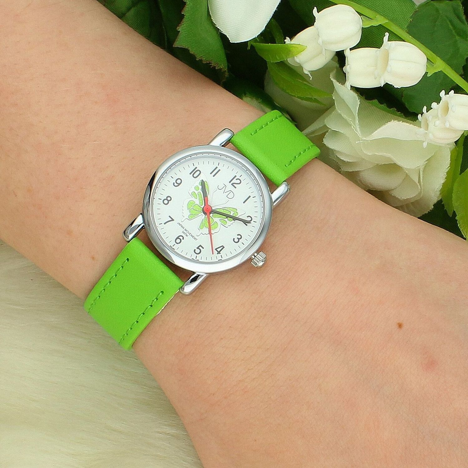 Zegarek dziecięcy JVD J7199.5 – Zielony motyl, grawer gratis, pasek zielony (3).jpg