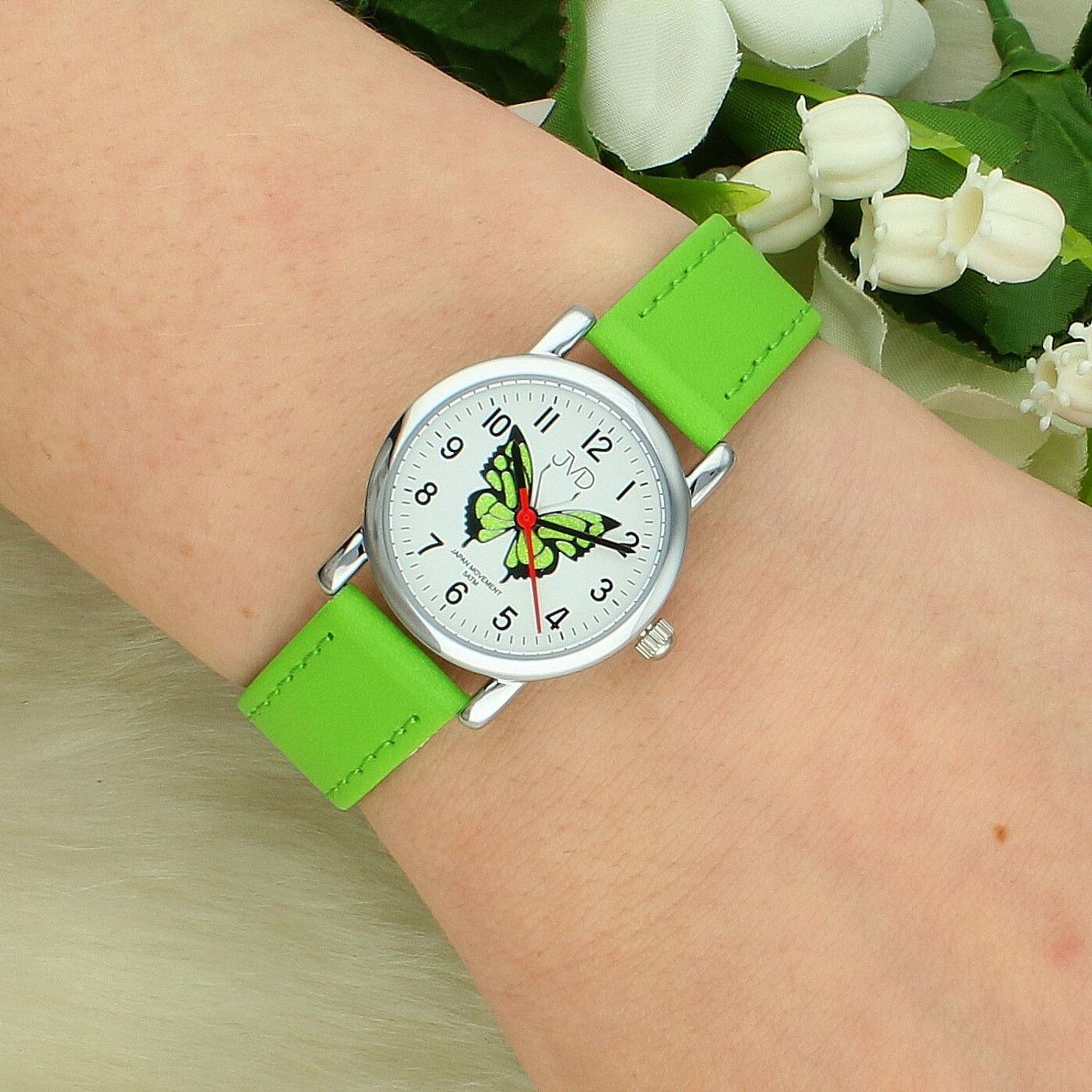 Zegarek dziecięcy JVD J7199.5 – Zielony motyl, grawer gratis, pasek zielony (3).jpg