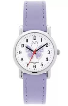 Zegarek dziecięcy JVD J7199.6 – Pudrowo fioletowy motyl, grawer gratis.webp