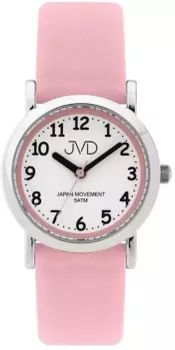 Zegarek dziecięcy JVD J7200.1 z różowym paskiem i białą tarczą. Czytelne cyfry, lekki i wygodny model 28 mm + grawer gratis!.webp