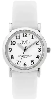 Zegarek dziecięcy JVD J7200.3 z kremowym paskiem i białą tarczą. Lekki, wygodny, średnica 28 mm..webp