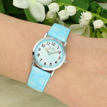 Zegarek dziecięcy JVD J7205.2 – pudrowo niebieski z motywem róży, grawer gratis (3).jpg