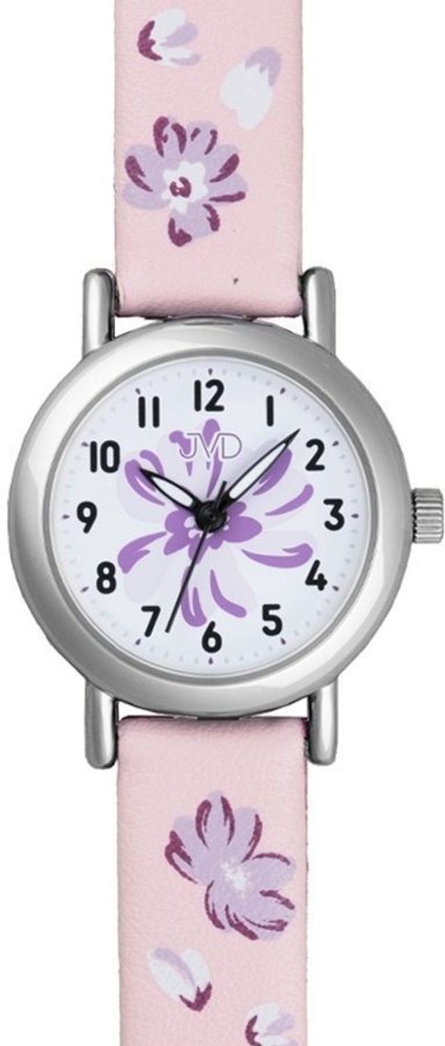 Zegarek dla dziewczynki JVD J7207.6 kwiatki. Taki właśnie jest zegarek dla dziecka JVD KIDS  J7226.1, który został wyposażony jest w kwarcowy mechanizm, zasilany za pomocą baterii. Kolorowy, pasek z wizerunkiem kwia.jpg
