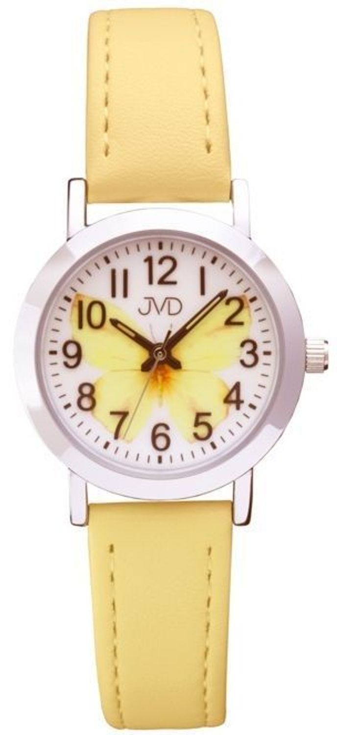 Zegarek dla dziewczynki JVD J7227.1 motyl żółty. Taki właśnie jest zegarek dla dziecka JVD KIDS J7227.1, który został wyposażony jest w kwarcowy mechanizm, zasilany za pomocą baterii. Żółty, gładki pasek to idealny.jpg