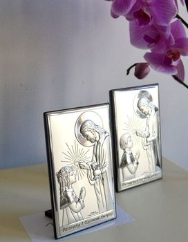 Obrazek srebrny I Komunia Święta chłopiec z Jezusem JAP7603L. Pamiątka I Komunii Świętej.  (5).JPG