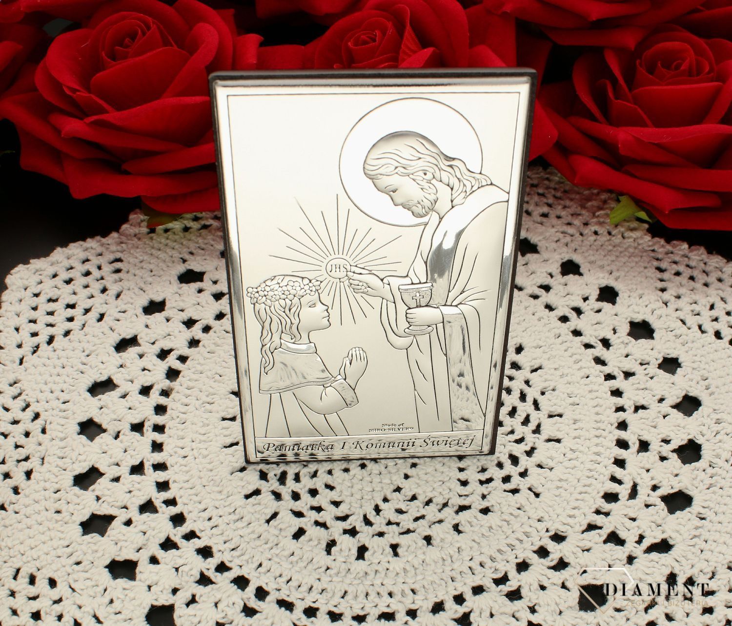 Obrazek srebrny I Komunia Święta dziewczynka z Jezusem JAP7613L.jpg