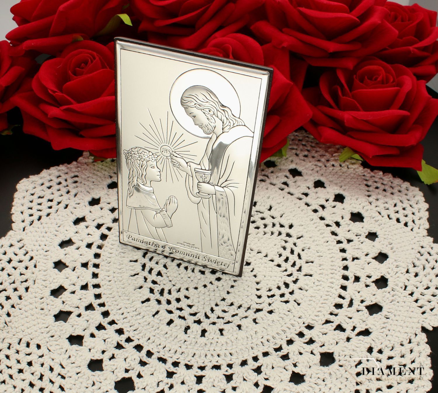 Obrazek srebrny I Komunia Święta dziewczynka z Jezusem JAP7613L.jpg