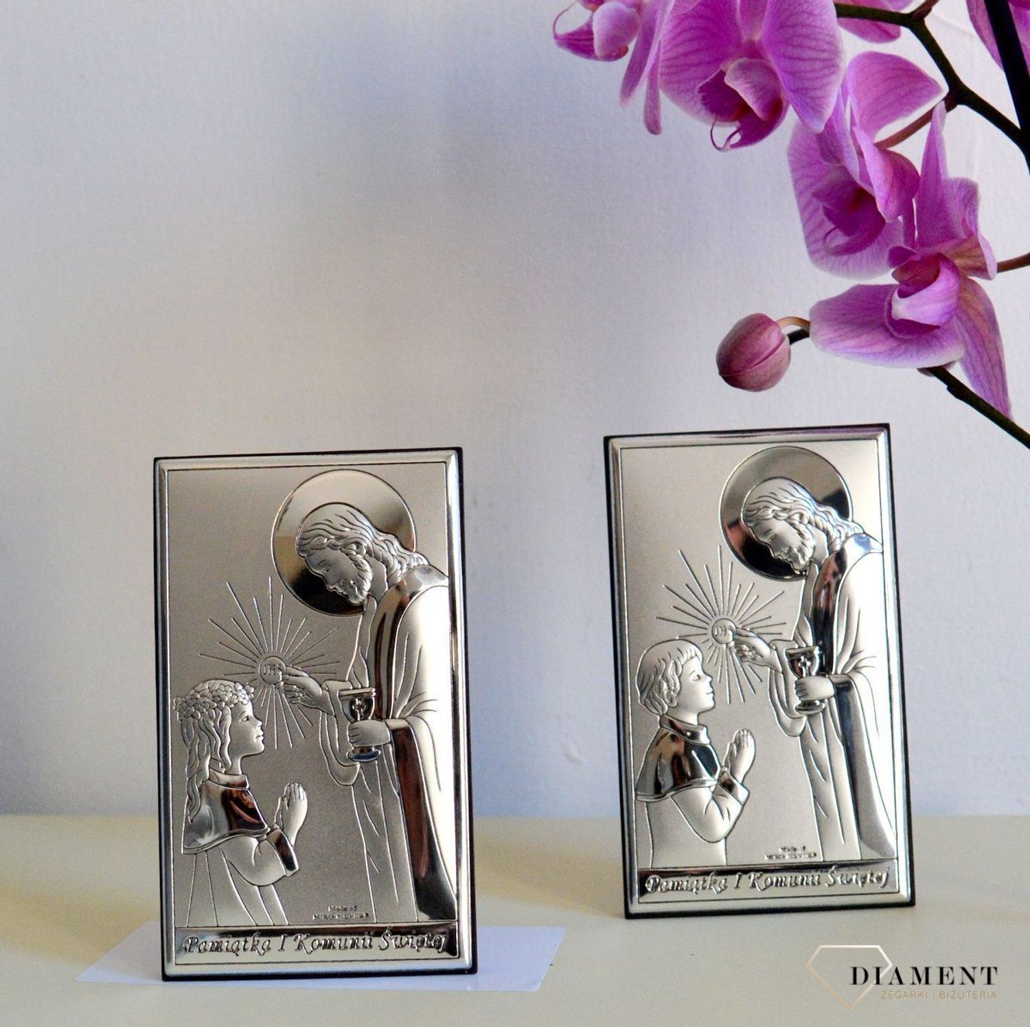 Obrazek srebrny I Komunia Święta dziewczynka z Jezusem JAP7613L.jpg