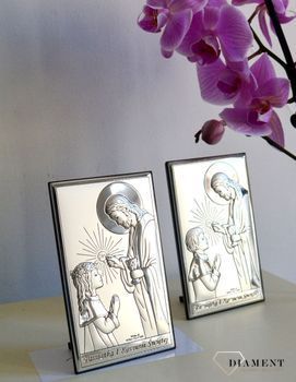 Obrazek srebrny I Komunia Święta dziewczynka z Jezusem JAP7613L. Obrazek srebrny na komunię dla dziewczynki.  (2).JPG