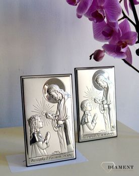 Obrazek srebrny I Komunia Święta dziewczynka z Jezusem JAP7613L. Obrazek srebrny na komunię dla dziewczynki.  (4).JPG