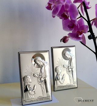 Obrazek srebrny I Komunia Święta dziewczynka z Jezusem JAP7613L. Obrazek srebrny na komunię dla dziewczynki.  (5).JPG
