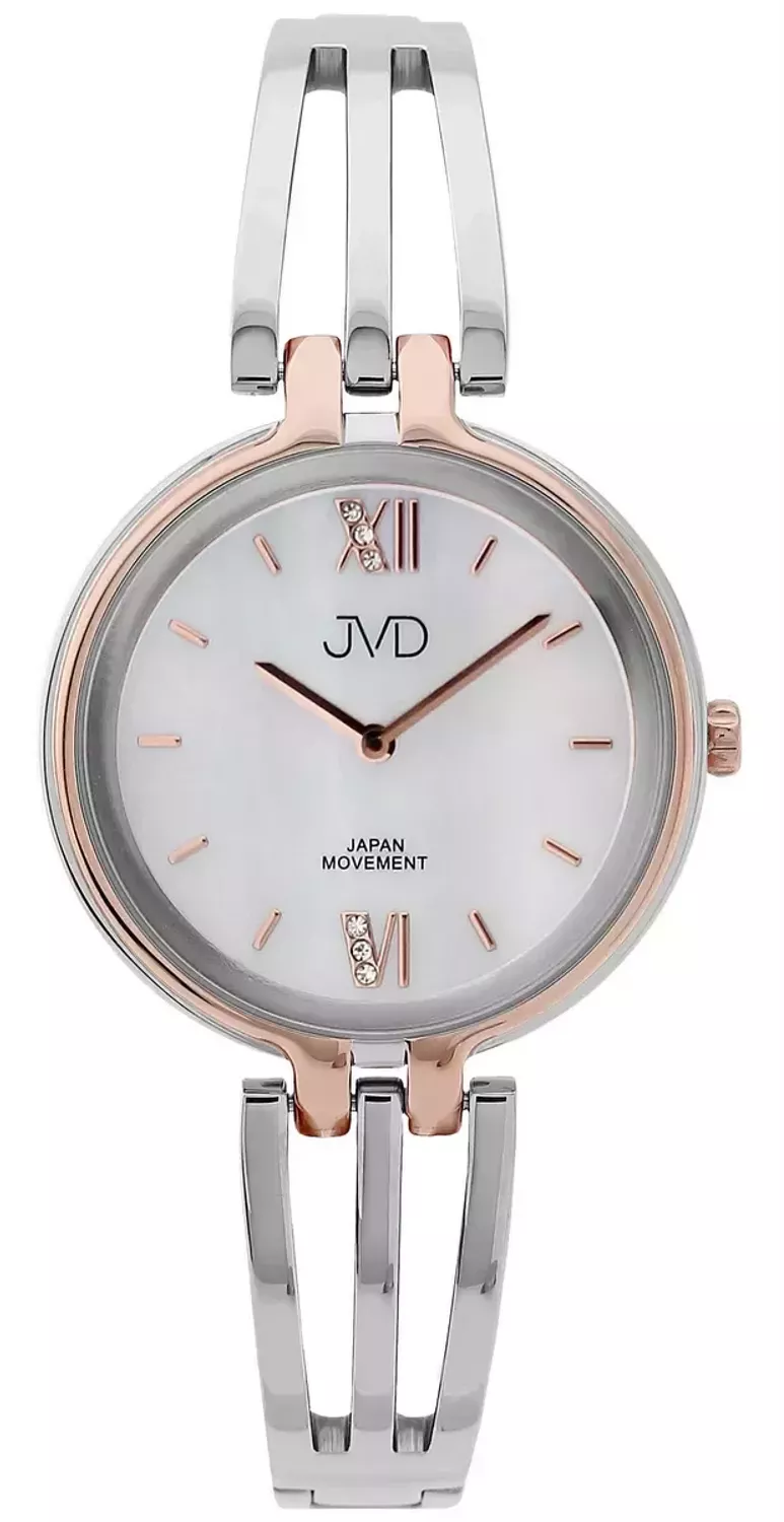 Elegancki zegarek damski JVD JC679.3 z różano-złotą kopertą, stalową bransoletą, mechanizmem Citizen Miyota, szkłem mineralnym i wodoszczelnością 5 ATM. Klasyka w nowoczesnym wydaniu.11.webp