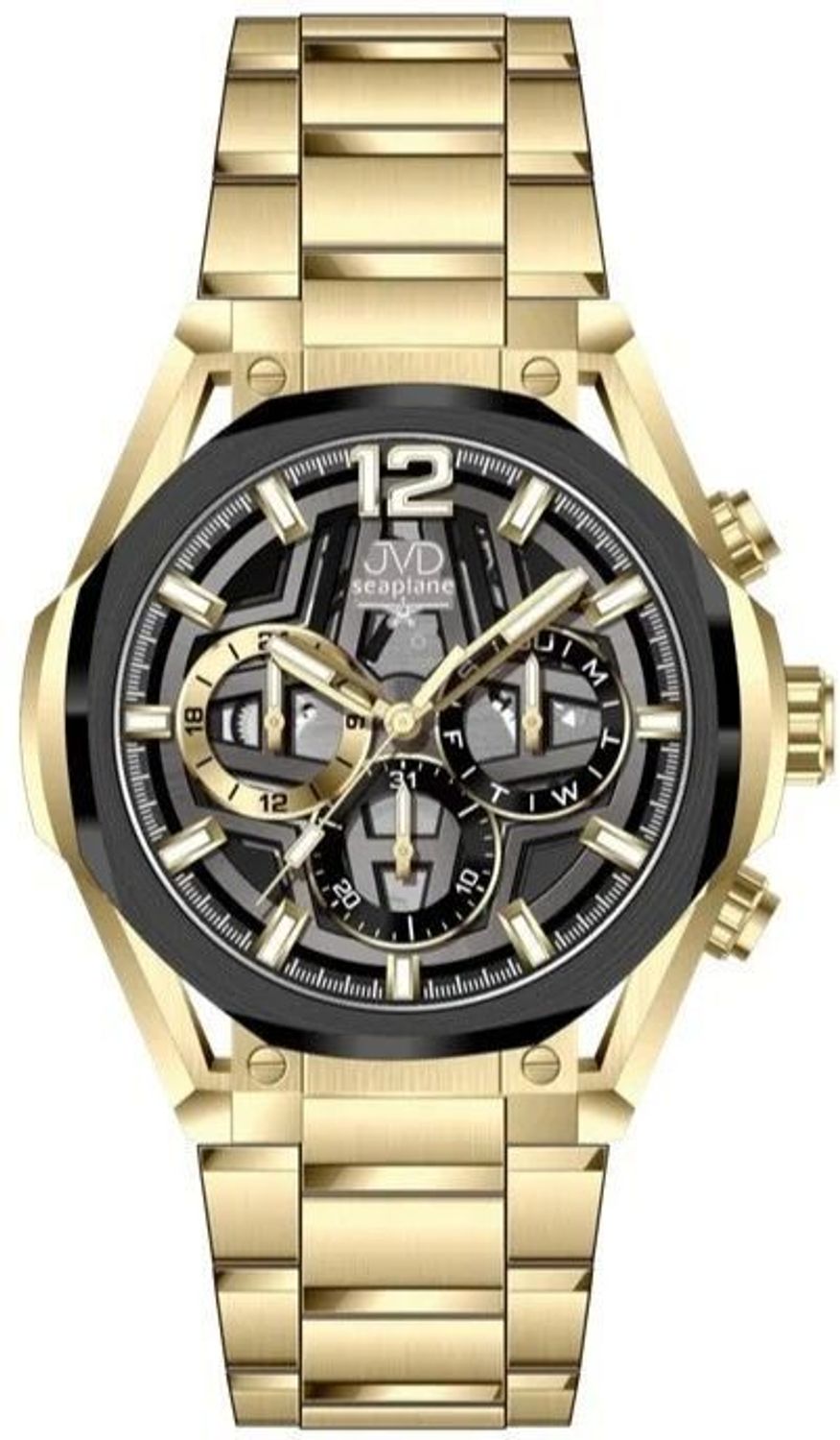 Zegarek męski JVD Seaplane JE1020.2 – złota bransoleta, chronograf, 10 ATM.jpg