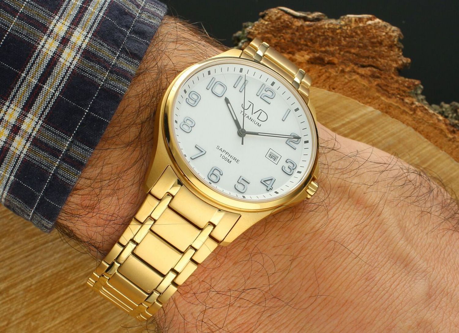 Elegancki zegarek męski 42 mm z mechanizmem Citizen – Miyota, kopertą tytanową w złotej powłoce IPGold, luminescencyjną tarczą i wodoszczelnością 10 ATM. 1.jpg