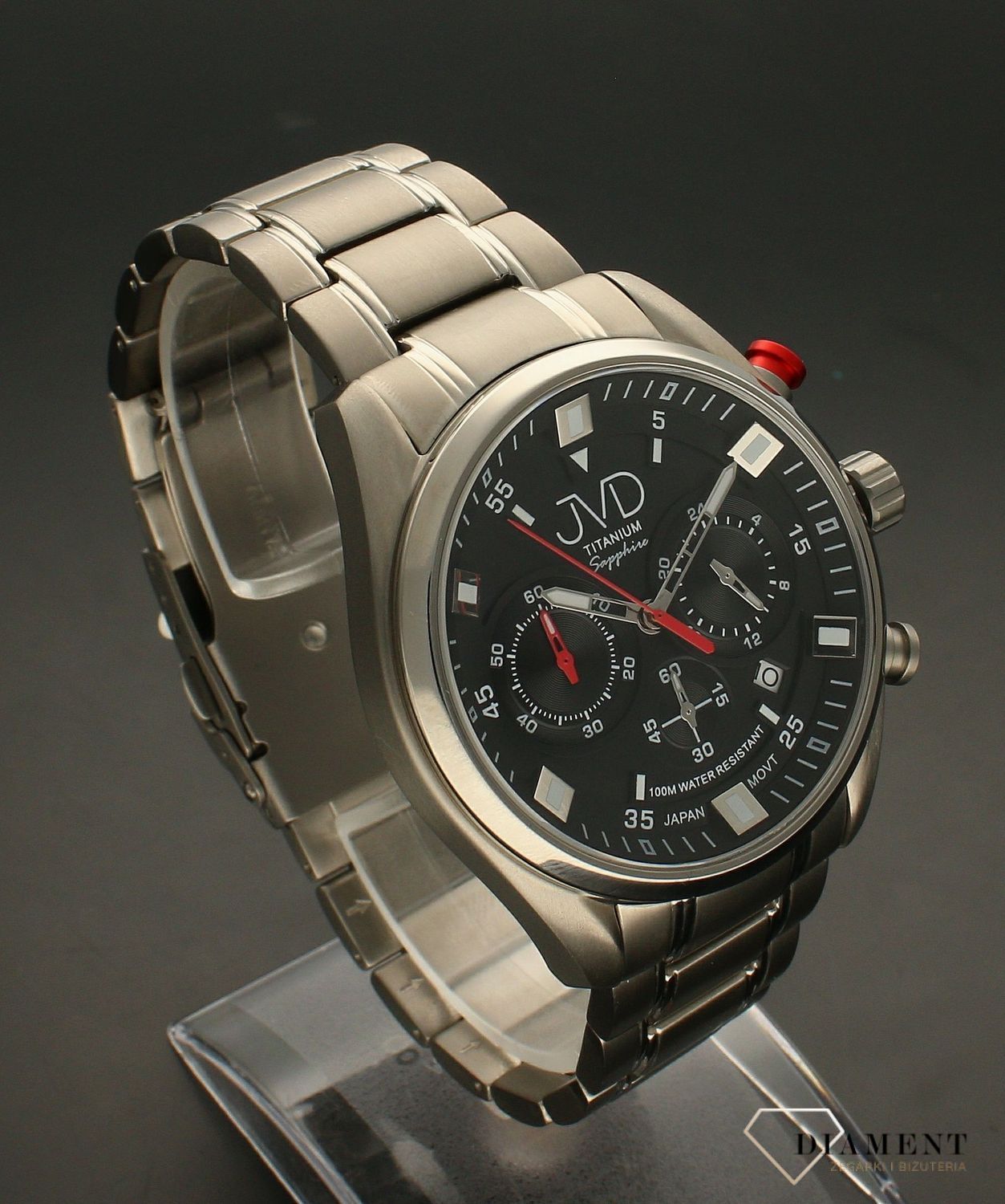 Zegarek męski JVD tytanowy na bransolecie Chronograf JE2005.1.  Zegarek męski srebrny. Zegarek tytanowy. Zegarek męski na bransolecie. Zegarek z datownikiem. Zegarek męski klasyczny. Zegarek ze stoperem. Zegarek idealny na prezent..jpg