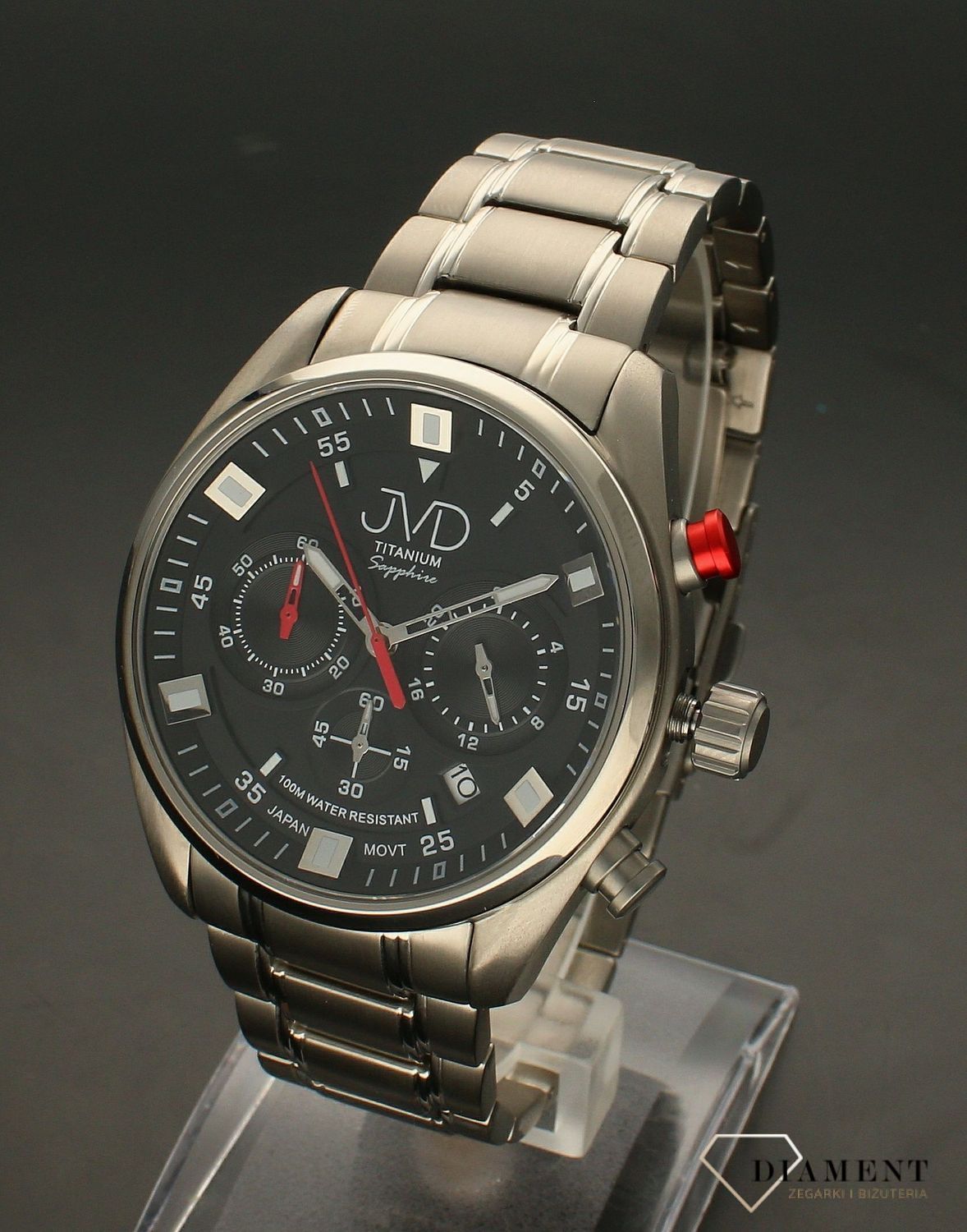 Zegarek męski JVD tytanowy na bransolecie Chronograf JE2005.1.  Zegarek męski srebrny. Zegarek tytanowy. Zegarek męski na bransolecie. Zegarek z datownikiem. Zegarek męski klasyczny. Zegarek ze stoperem. Zegarek idealny na prezent..jpg
