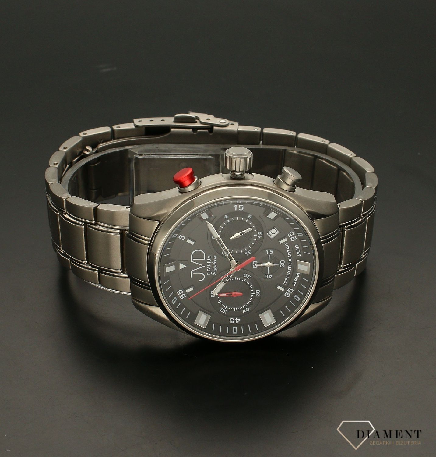 Zegarek męski JVD tytanowy na bransolecie Chronograf JE2005.1.  Zegarek męski srebrny. Zegarek tytanowy. Zegarek męski na bransolecie. Zegarek z datownikiem. Zegarek męski klasyczny. Zegarek ze stoperem. Zegarek idealny na prezent..jpg