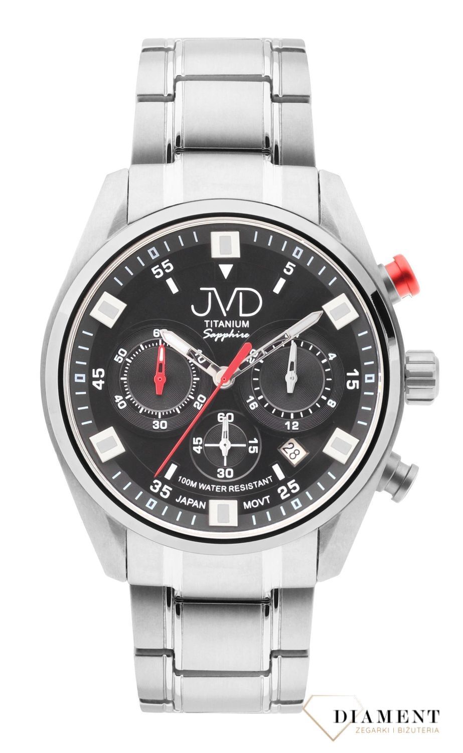 Zegarek męski JVD tytanowy na bransolecie Chronograf JE2005.1.  Zegarek męski srebrny. Zegarek tytanowy. Zegarek męski na bransolecie. Zegarek z datownikiem. Zegarek męski klasyczny. Zegarek ze stoperem. Zegarek idealny na prezent..jpg