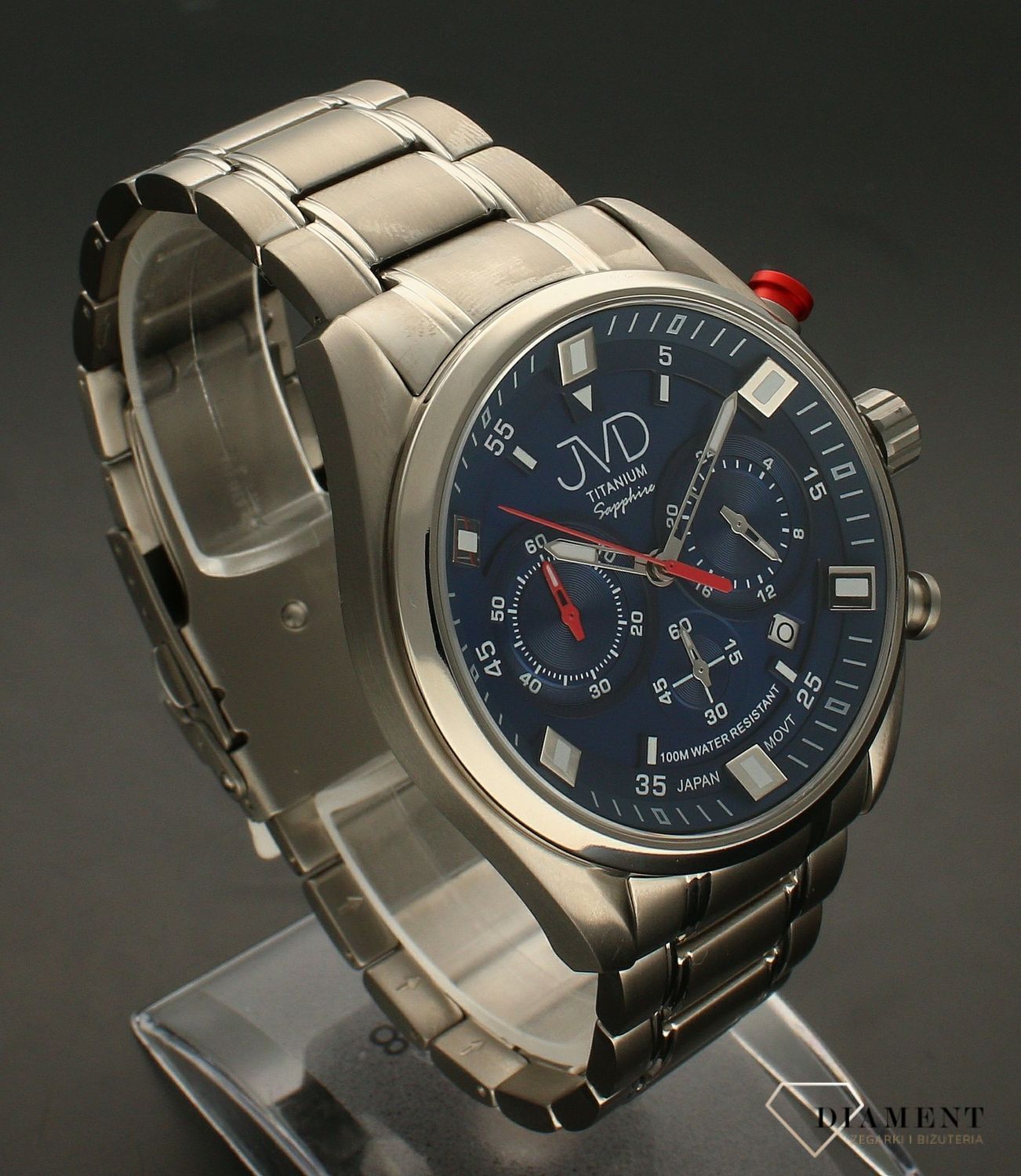 Zegarek męski JVD tytanowy na bransolecie Chronograf granat JE2005.2. Zegarek męski srebrny. Zegarek tytanowy. Zegarek męski na bransolecie. Zegarek z datownikiem. Zegarek męski klasyczny. Zegarek ze stoperem. Zegarek idealn.jpg