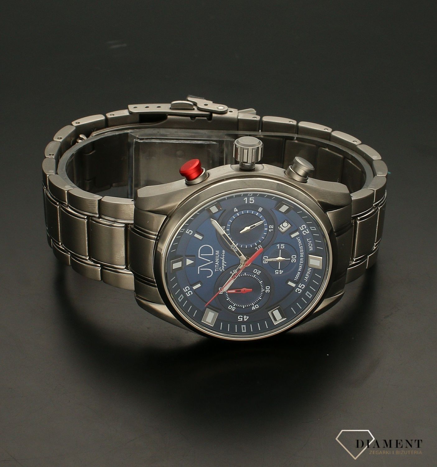Zegarek męski JVD tytanowy na bransolecie Chronograf granat JE2005.2. Zegarek męski srebrny. Zegarek tytanowy. Zegarek męski na bransolecie. Zegarek z datownikiem. Zegarek męski klasyczny. Zegarek ze stoperem. Zegarek idealn.jpg