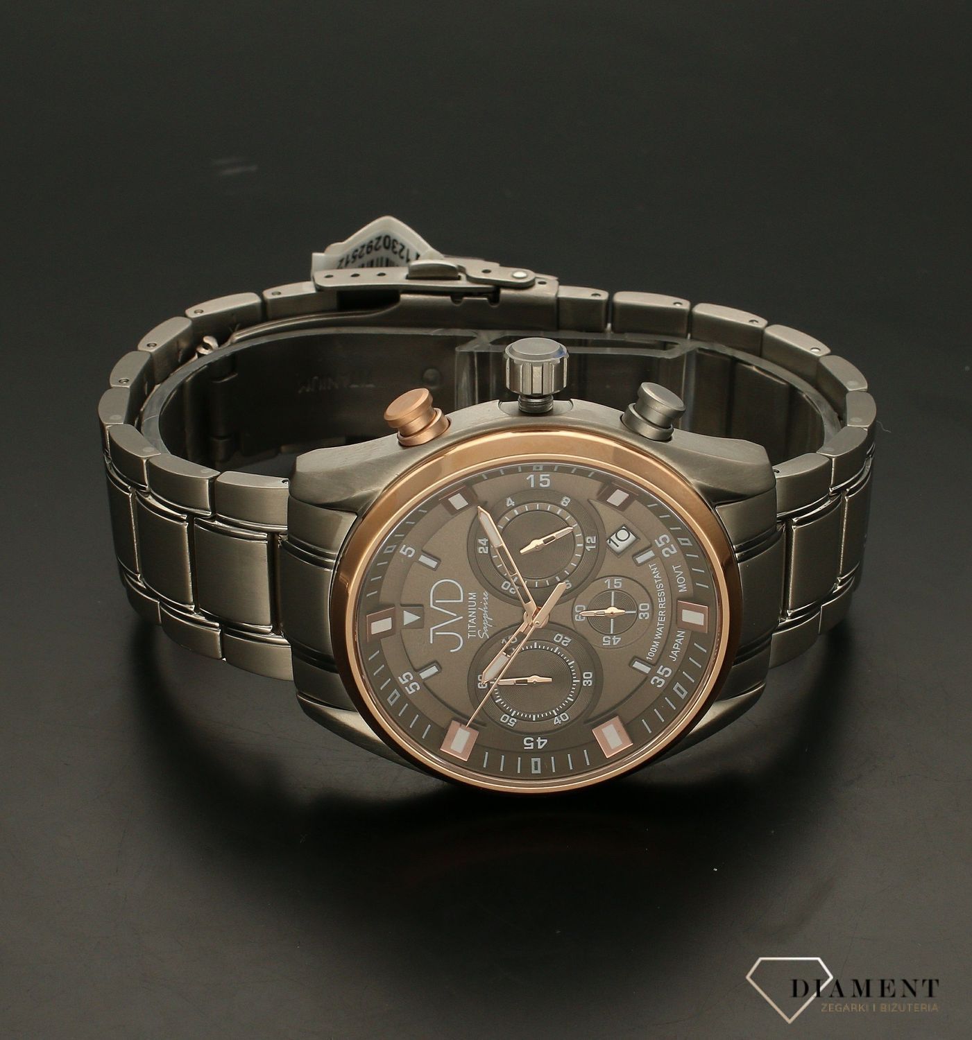 Zegarek męski JVD tytanowy na bransolecie Chronograf brąz JE2005.3.  Zegarek męski srebrny. Zegarek tytanowy. Zegarek męski na bransolecie. Zegarek z datownikiem. Zegarek męski klasyczny. Zegarek ze stoperem. Zegarek idealny (5).jpg