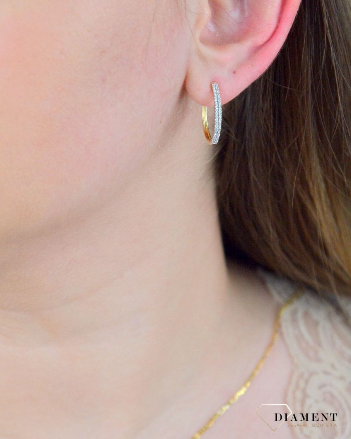 Złote kolczyki  Owalne koła z Diamentami  585 DIAMENT JE4362Y.jpg