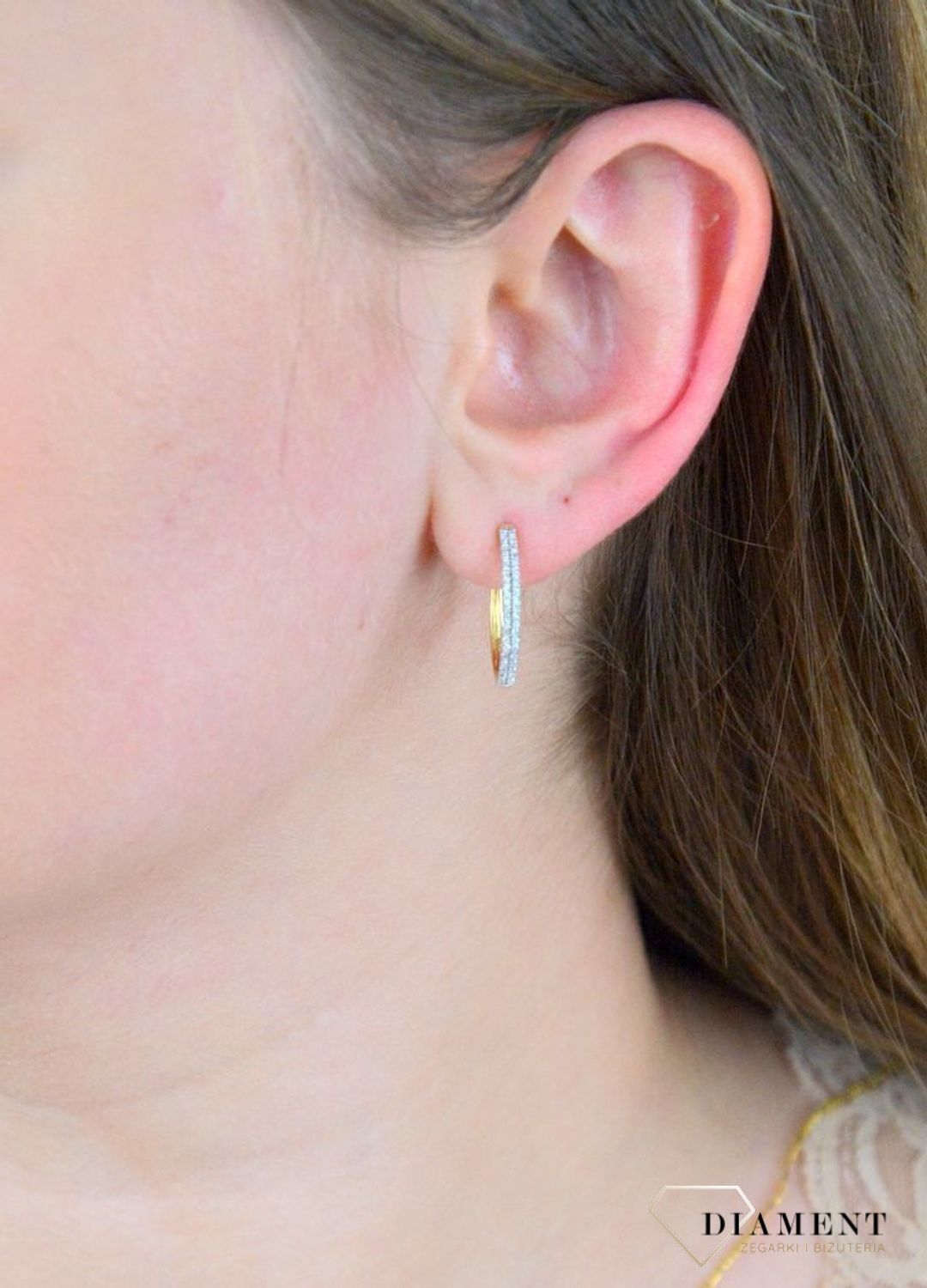 Złote kolczyki  Owalne koła z Diamentami  585 DIAMENT JE4362Y.jpg