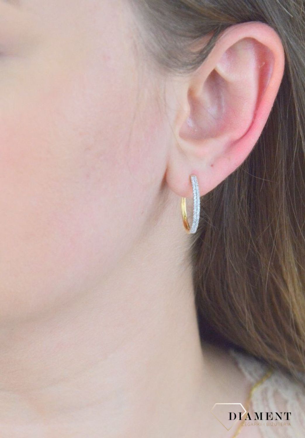 Złote kolczyki  Owalne koła z Diamentami  585 DIAMENT JE4362Y.jpg