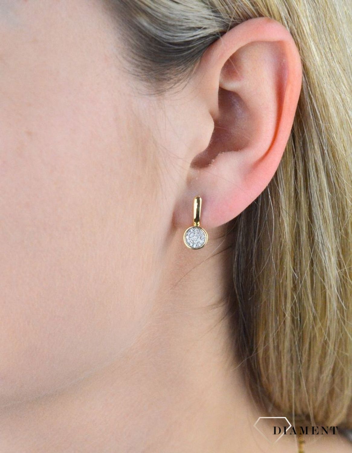 Złote kolczyki  Okrągła aureola Diamentów  585 DIAMENT JE5399Y.jpg