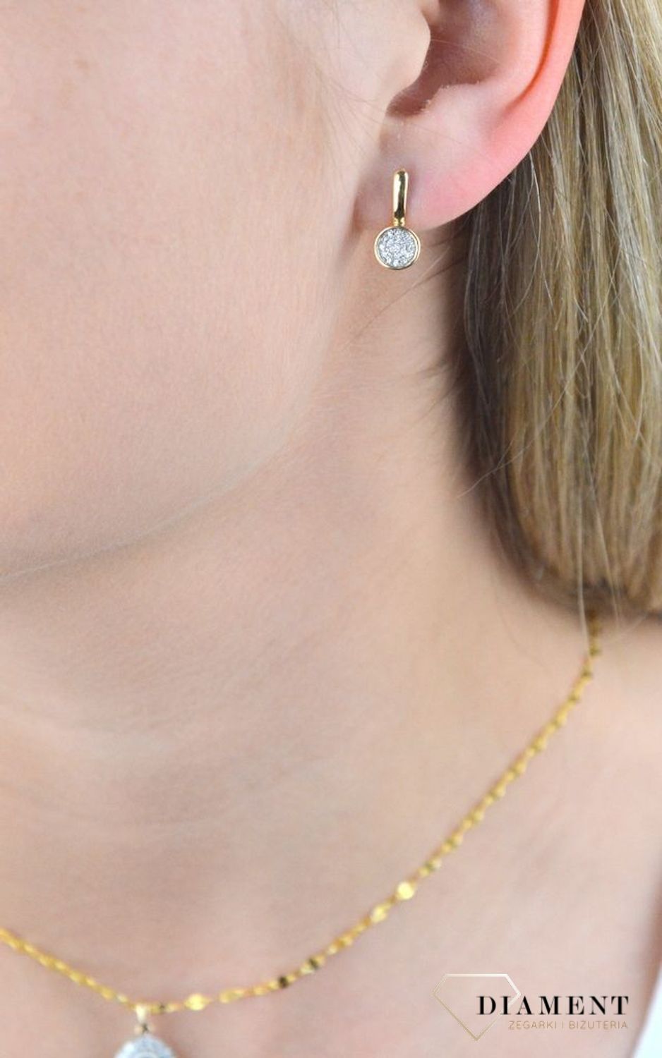 Złote kolczyki  Okrągła aureola Diamentów  585 DIAMENT JE5399Y.jpg