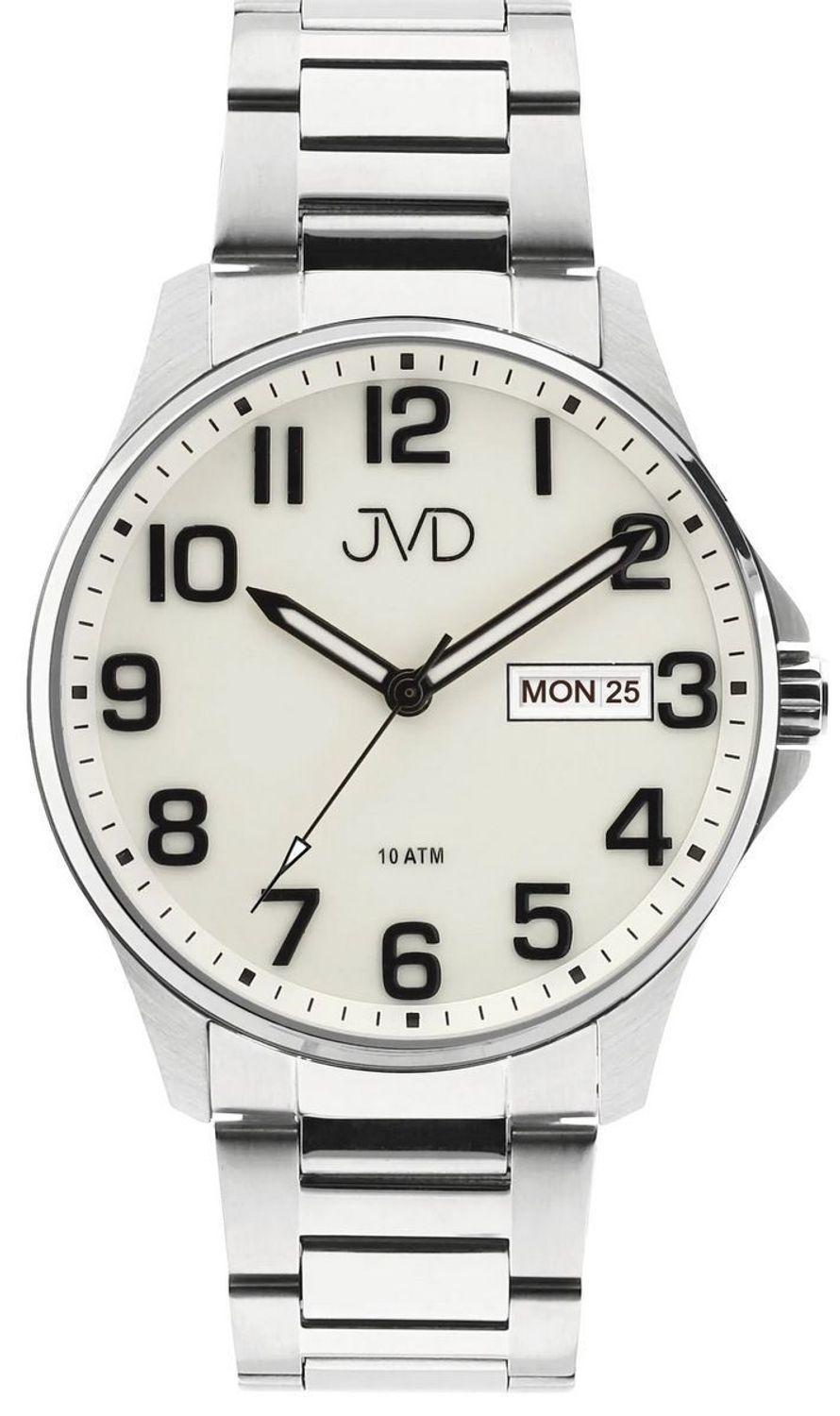 JVD JE611.1 – męski zegarek kwarcowy z japońskim mechanizmem Miyota, srebrną kopertą, stalową bransoletą, świetlistymi wskazówkami i oknem datownika. Wodoszczelność 5 ATM.1.jpg