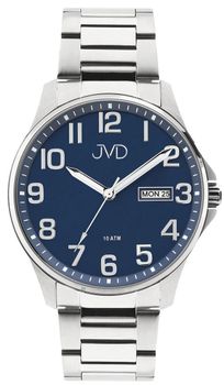Sportowy zegarek męski JVD JE611.2 z niebiesko-srebrną stalową kopertą, metalową bransoletą, japońskim mechanizmem Miyota, funkcją kalendarza i wodoszczelnością 10 ATM. Idealny do codziennego 1.jpg