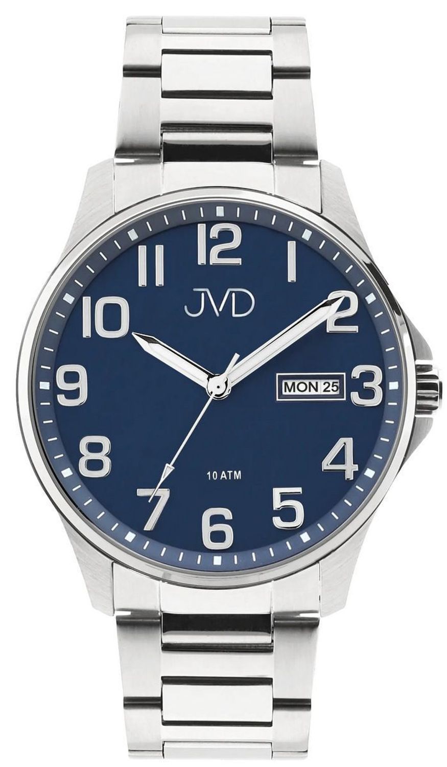 Sportowy zegarek męski JVD JE611.2 z niebiesko-srebrną stalową kopertą, metalową bransoletą, japońskim mechanizmem Miyota, funkcją kalendarza i wodoszczelnością 10 ATM. Idealny do codziennego 1.jpg