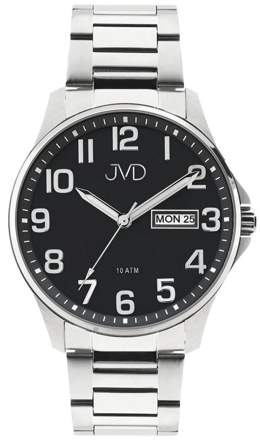 JVD JE611.3 – sportowy zegarek męski z japońskim mechanizmem Miyota, czarną kopertą, srebrnym metalowym paskiem, oknem datownika i wodoszczelnością 10 ATM.1.jpg