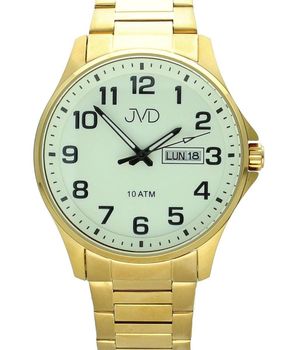 Zegarek Męski JVD JE611.8 - złota koperta, stalowa bransoleta, okno datownika gold jvd.jpg