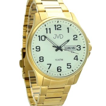 Zegarek Męski JVD JE611.8 - złota koperta, stalowa bransoleta, okno datownika męski gold.jpg