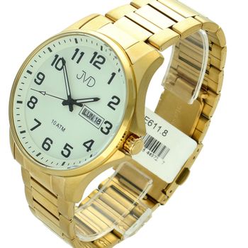 Zegarek Męski JVD JE611.8 - złota koperta, stalowa bransoleta, okno datownika męski zegarek JVD.jpg