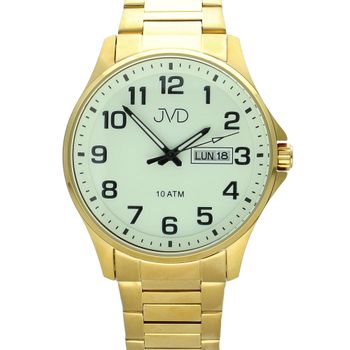 Zegarek Męski JVD JE611.8 - złota koperta, stalowa bransoleta, okno datownika tarcz.jpg