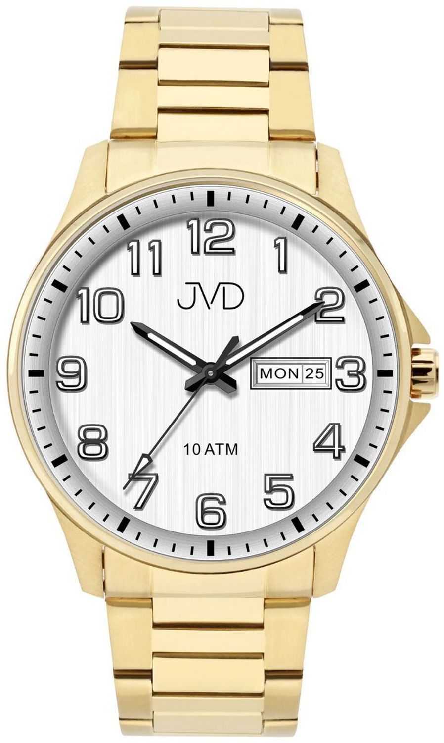 Zegarek Męski JVD JE611.8 - złota koperta, stalowa bransoleta, okno datownika główne.jpg