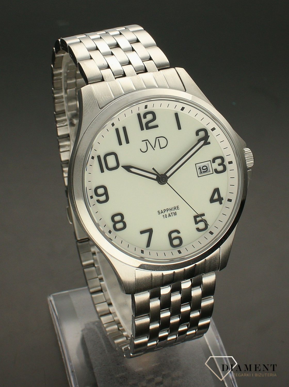 1Zegarek męski JVD na bransolecie 'Czytelna tarcza' biała JE612.1. Klasyczny męski zegarek. Zegarek na prezent, na rocznicę. Czytelny zegarek męski. Pomysł na prezent dla mężczyzny. Darmowa wysyłka..jpg