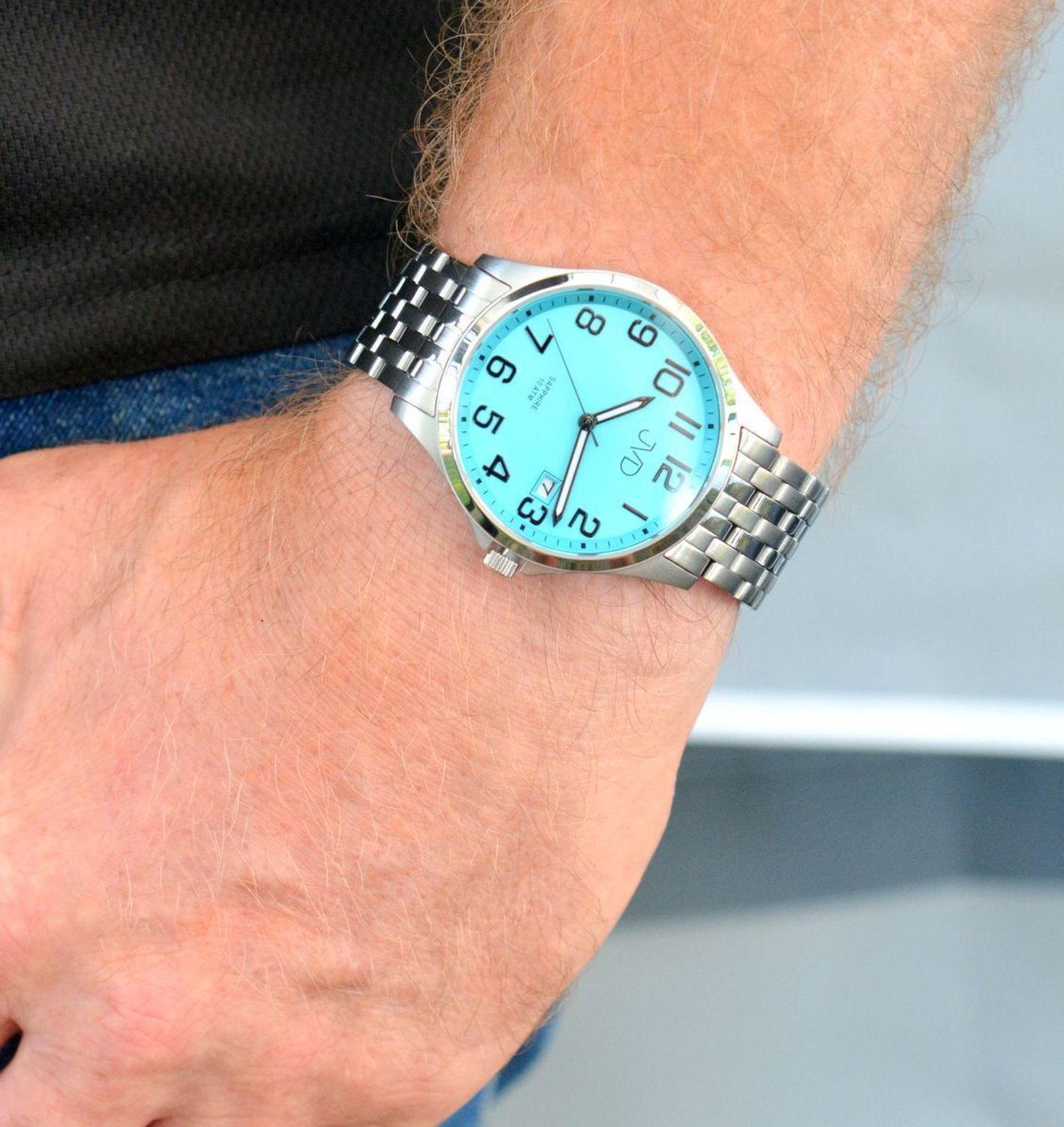 Zegarek męski JVD na bransolecie 'Szafirowe szkło' niebieska tarcz JE612.5.jpg