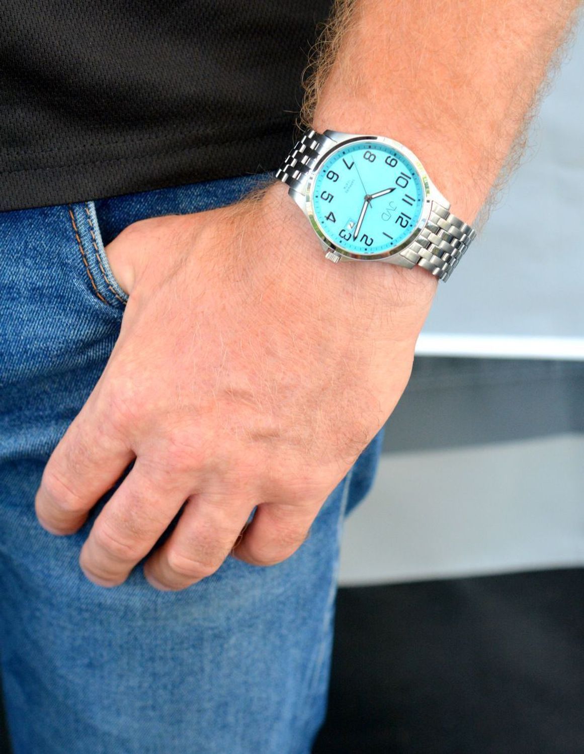 Zegarek męski JVD na bransolecie 'Szafirowe szkło' niebieska tarcz JE612.5.jpg