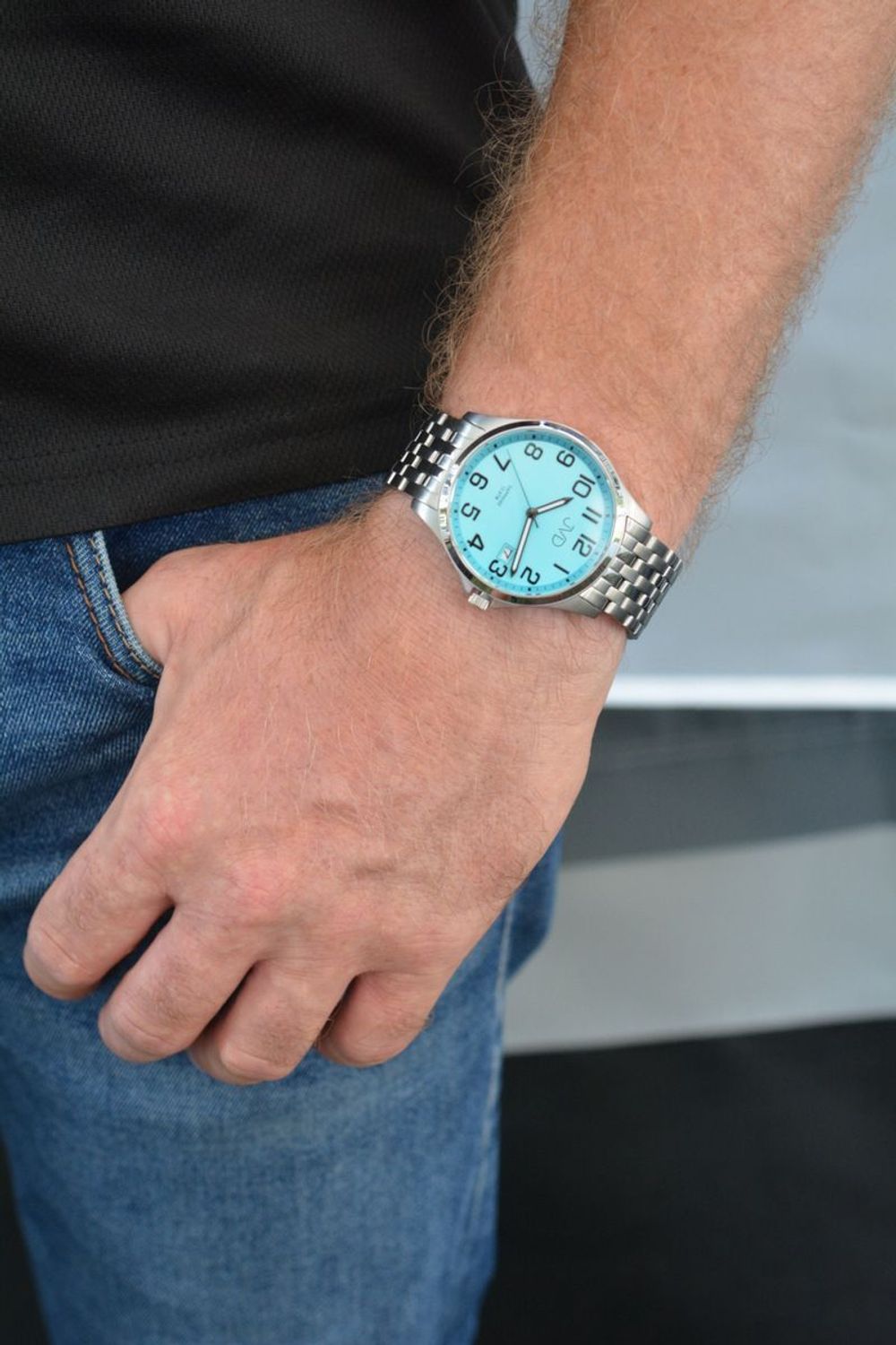 Zegarek męski JVD na bransolecie 'Szafirowe szkło' niebieska tarcz JE612.5.jpg