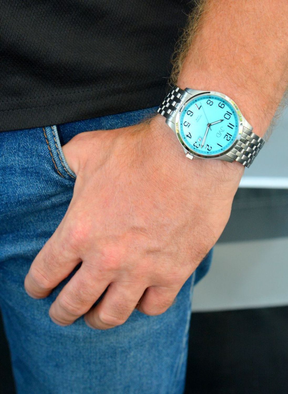 Zegarek męski JVD na bransolecie 'Szafirowe szkło' niebieska tarcz JE612.5.jpg